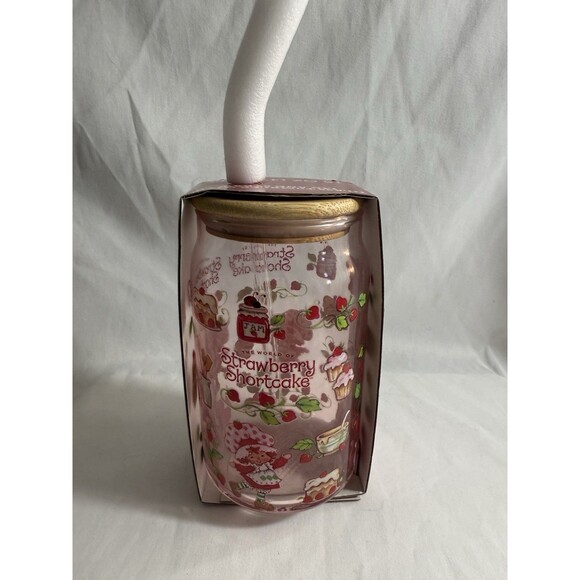 Strawberry Shortcake Glass Tumbler W/ Bamboo Lid and Straw -16 Oz - NEW! - Picture 1 of 4